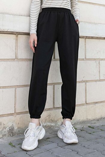 lamelif Black Tracksuit - Elastic Waist and Leg