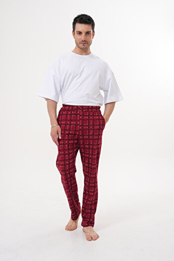 Arvin Unisex βαμβακερή τσέπη καρό με στάμπα με ελαστική μέση πιτζάμα κάτω Claret Red 08