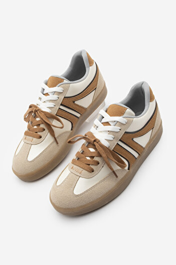 Marjin Women's Sneaker Retro Double Lace-Up Sports Shoes Forden Tan