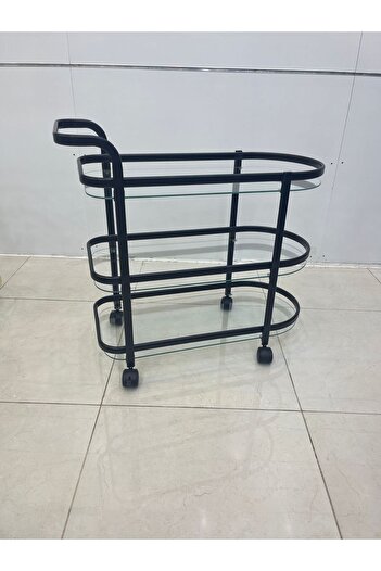 private house Matte black Taiwanese glass steel tea trolley
