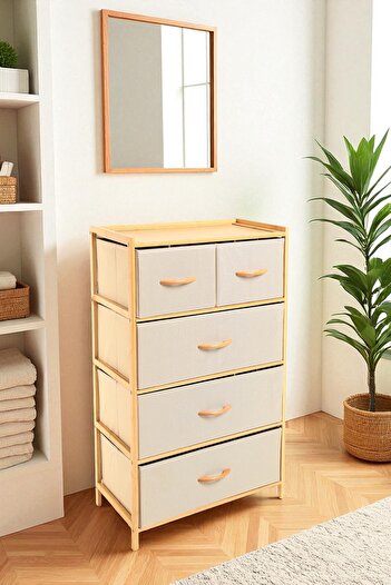 Digithome Bambu 5 Çekmeceli Dolap Organizer Çok Amaçlı Düzenleyici Şifonyer DB-0013