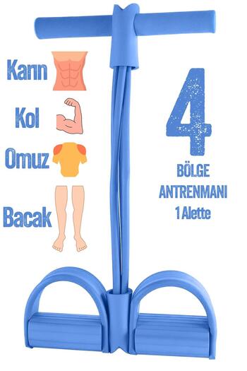 Telvesse 4 Lastik Body Shaper Karın Kol Jimnastik Egzersiz Mekik Çekme Evde Spor Kondisyon Kürek Aleti Mavi