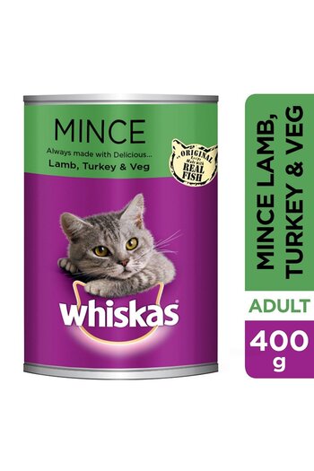 Whiskas Mince Lamb Turkey & Veg Can 400 g High Protein Balanced Nutrition