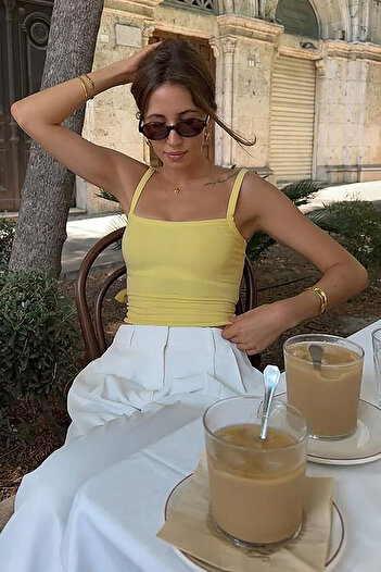 Madmext Yellow Ribbed Look Basic Undershirt with Strap Mg2236