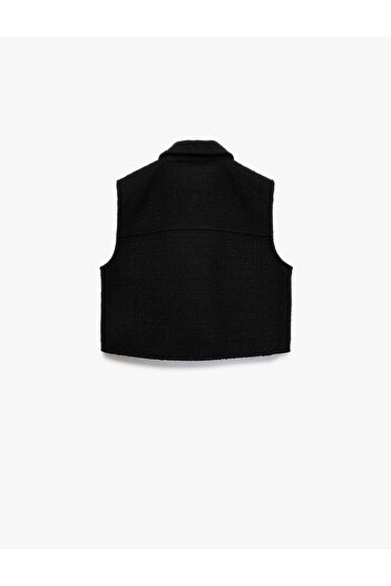 Koton Cămașă fără mâneci cu buzunar cu nasturi Vestă crop din tweed