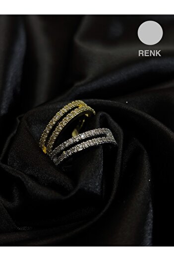 NEMOPHİLA Double Row Women's Steel Ring with Stones Gold and Silver Color Sparkling Stylish Jewelry Model