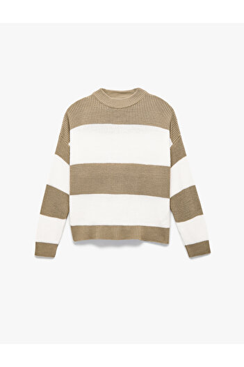 Koton Long Sleeve Crew Neck Color Block Sweater