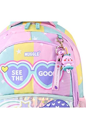 MUGGLE 3 Bölmeli Good Be Kind Okul Sırt Çantası Pembe-Yeşil (MU-5735)