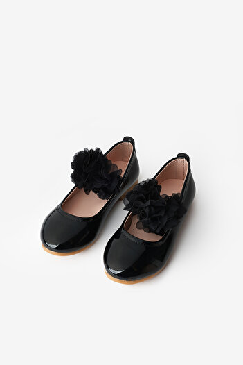 Le Mabelle Black Tulle Flower Girls' Shoes