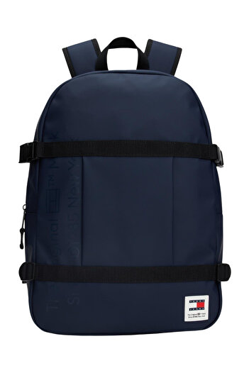 Tommy Hilfiger Unisex Brand Logo Stylish Appearance Leather Navy Blue Backpack Suitable for Everyday Use