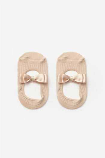 Le Mabelle Girl's Mink Ballerina Socks - Bow Detailed