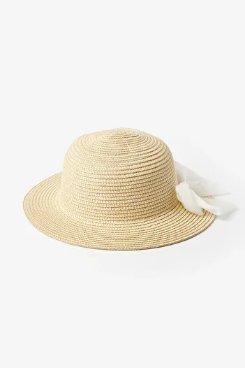 Le Mabelle Girl's Straw Hat with White Bow