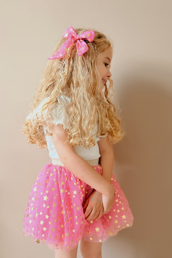 Le Mabelle Pink Star Printed Tulle Girl's Clip Buckle