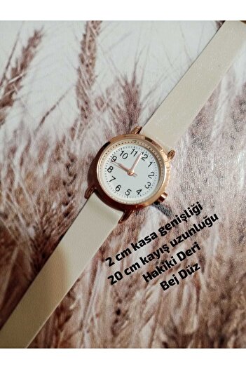QUARTZ Vintage Women Wristwatch Retro Minimal Round Model Beige Genuine Leather Cord Bb0084