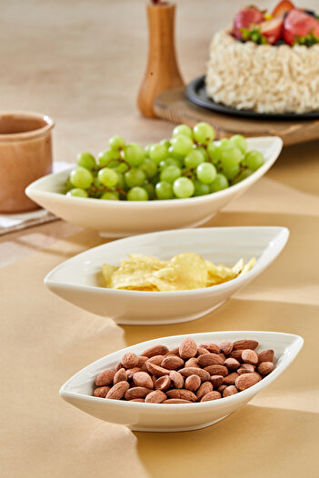 EMBazaar 3 Piece Ceramic Sauce Bowl Presentation Plate Appetizer Snack Serving Presentation Set Set Boat Shaped Special Plate