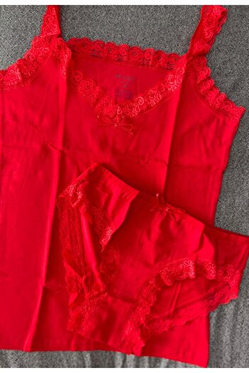 Wotrart Stylish and Comfortable Lace Detail Women's Nightgown Tank Top Panty Set