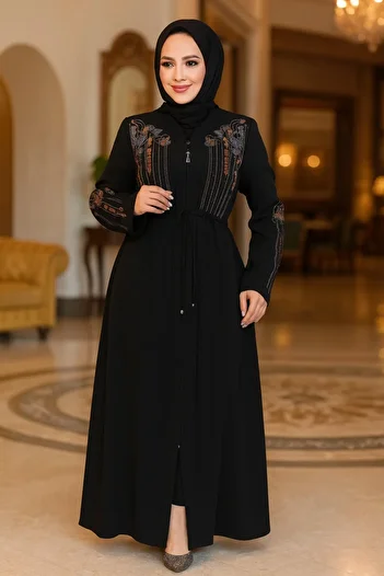 Neva Style Black Hijab Abaya 45302S
