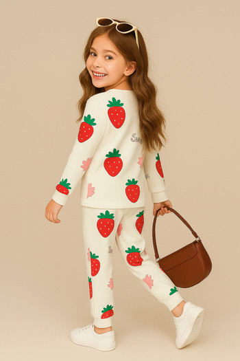 MADALİNA Girl's 100% Cotton Pink Rabbit Pattern Patterned Pajamas Set