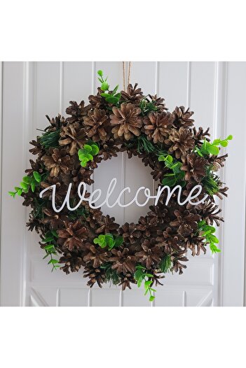 rosfloa rf Decorative Pinecone Wreath Door Ornament New Year Gift (35*35 CM)