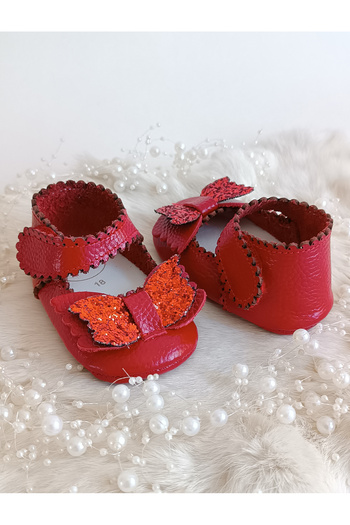 Hodore Angel Red Genuine Leather Baby Loafer Booties