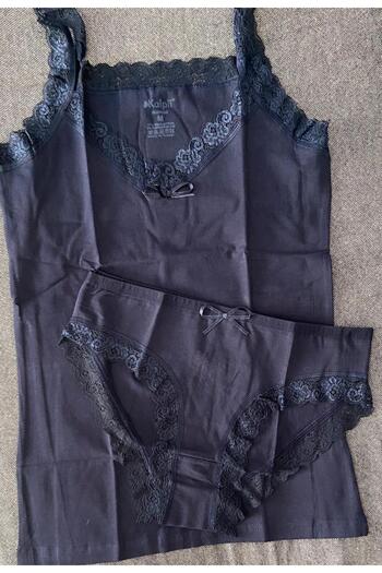 Wotrart Stylish and Comfortable Lace Detail Women's Nightgown Tank Top Panty Set