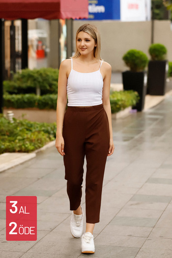 Feela Moda High Waist Lycra 1001 Brown Carrot Trousers for Women