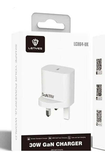 Lenyes LCH 64-UK – 30 W GaN Type-C Fast Charger (White, UK Plug)