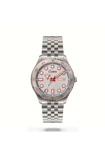 catera Men's watch with a silver steel strap and a white and red frame
