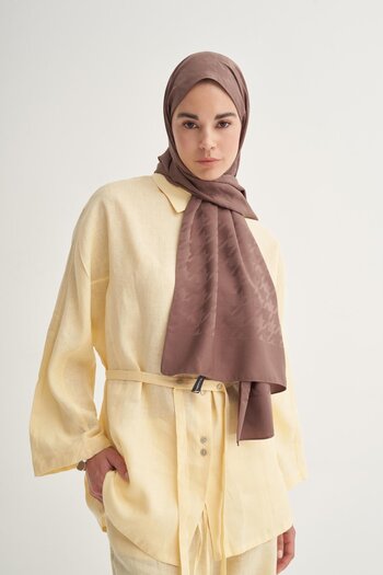 carell Jacquard Silk Houndstooth - Soft Brown Colored Shawl