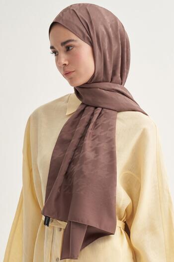 carell Jacquard Silk Houndstooth - Soft Brown Colored Shawl