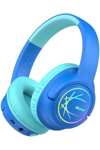 iClever Kids Wireless Headphones with LED Lights, BTH18 Safe Volume 74/85/94dBA, 43H Playtime, Stere
