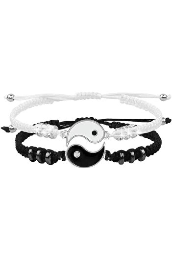 General Store Set of two adjustable Tai Chi Yin and Yang bracelets for couples, friends, BFF, black and white, SA&