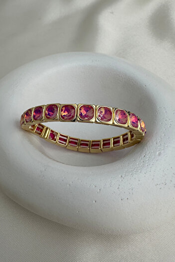 Modex Gold Color Special Series Round Stone Row Rubber Bracelet