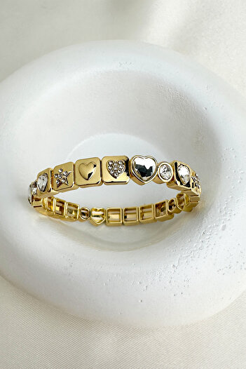 Modex Gold Color Heart Star Stone Detail Special Series Rubber Bracelet