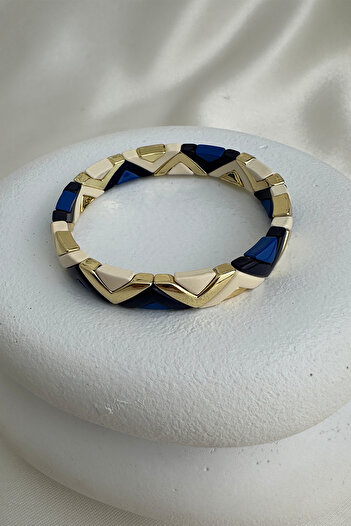 Modex Special Series Porcelain Plated Gold V Detail Rubber Bracelet