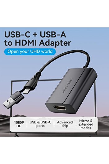 Vention USB C + USB A to HDMI Adapter 1080P@60Hz 0.15M Compatible with Windows & macOS