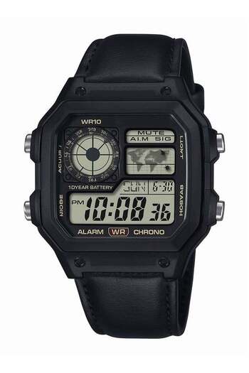 Generic Men's Digital Sports Watch – Alarm, Chronograph, LED Illuminator, WR10M – Black Leather Strap