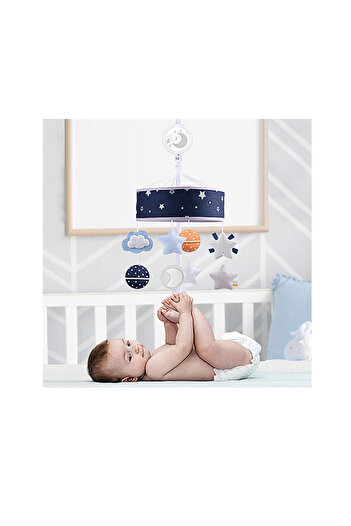 Konig Kids - سرير أطفال موسيقي متنقل مع نجوم وقمر وألعاب معلقة