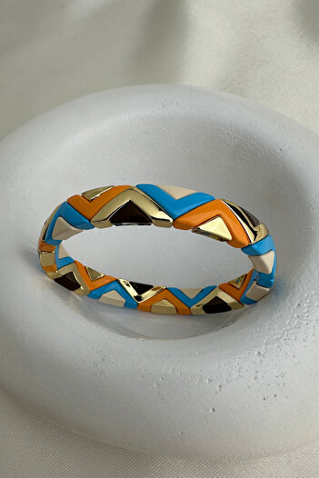 Modex Special Series Porcelain Plated Gold V Detail Rubber Bracelet