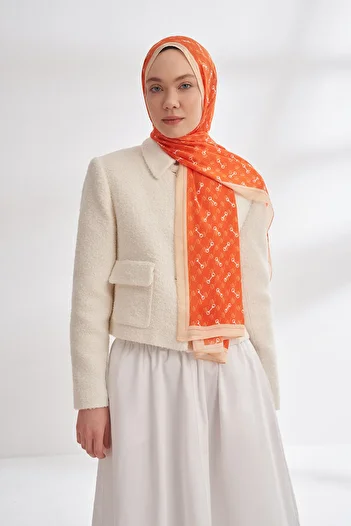 ARMANDA Imported Voile Monogram Pattern Shal - Orange
