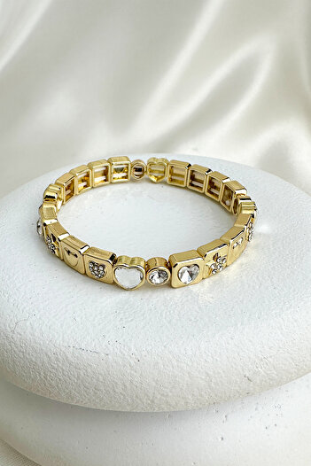 Modex Gold Color Heart Star Stone Detail Special Series Rubber Bracelet