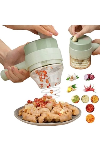 FOXMAG24 4 in 1 food chopper, ideal for cutting meat, vegetables, fruits, electric, green