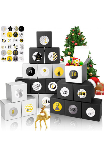 Thexiu Set calendar Advent de Crăciun, hârtie, argintiu/negru, 7 x 7 x 7 cm, 25 bucăți