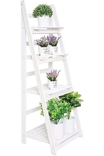 genric FFD 4 Tier Wooden Ladder Shaped Foldable Flowers Stand Garden Balcony Standing Plant Rack