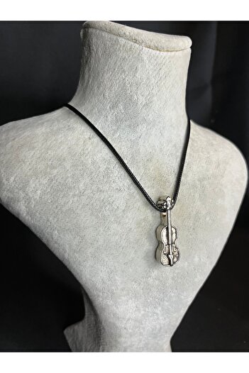 Mos Tespih Leather Drawstring Necklace with Violin Figure