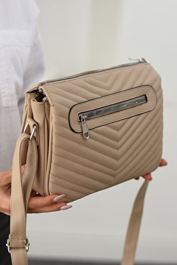 H&D COLLECTİON Quilted 3 Compartment Lined Long Strap Very Useful Crossbody and Shoulder Bag 1403