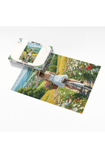 Soi Craft 500 Parça Puzzle Yaz Manzaralı Dağ Köyü Çiçekli Bisikletli Kız Temalı