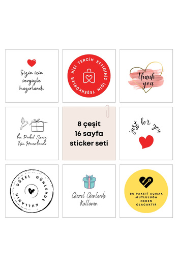 Bimotif Set of 8 Kinds of Stickers for Packaging, 560 Pcs (16 Sheets)