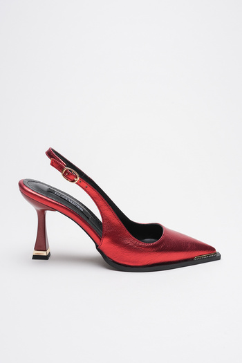 AleWomen Station Red Wrinkled Patent Leather Heeled Women's Shoes