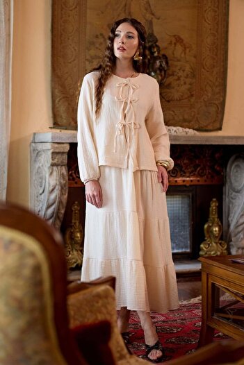 Ceylan Otantik Cream Muslin Layer Skirt